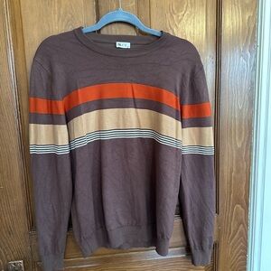 Zyia Active Brown and Orange Striped Crewneck Sweater